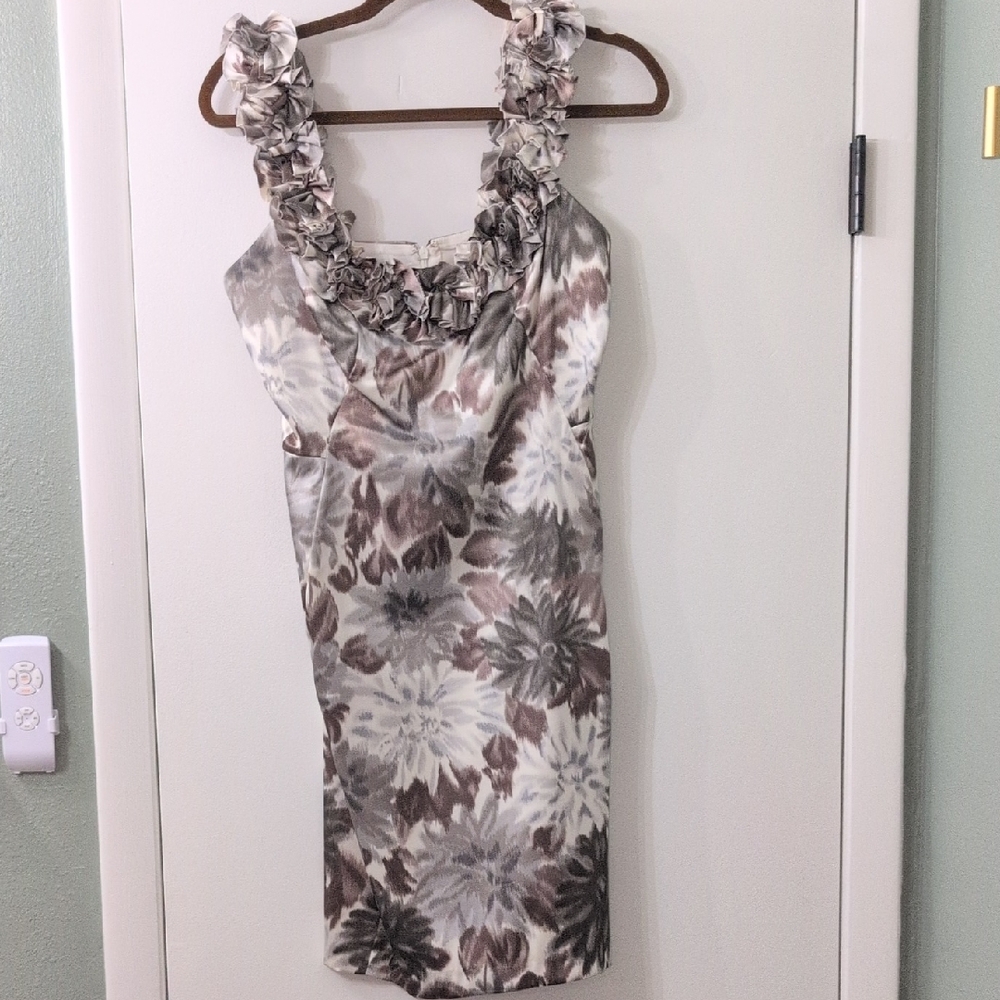 Maggy London Floral Ruffle Mini Dress - Brown and Gray